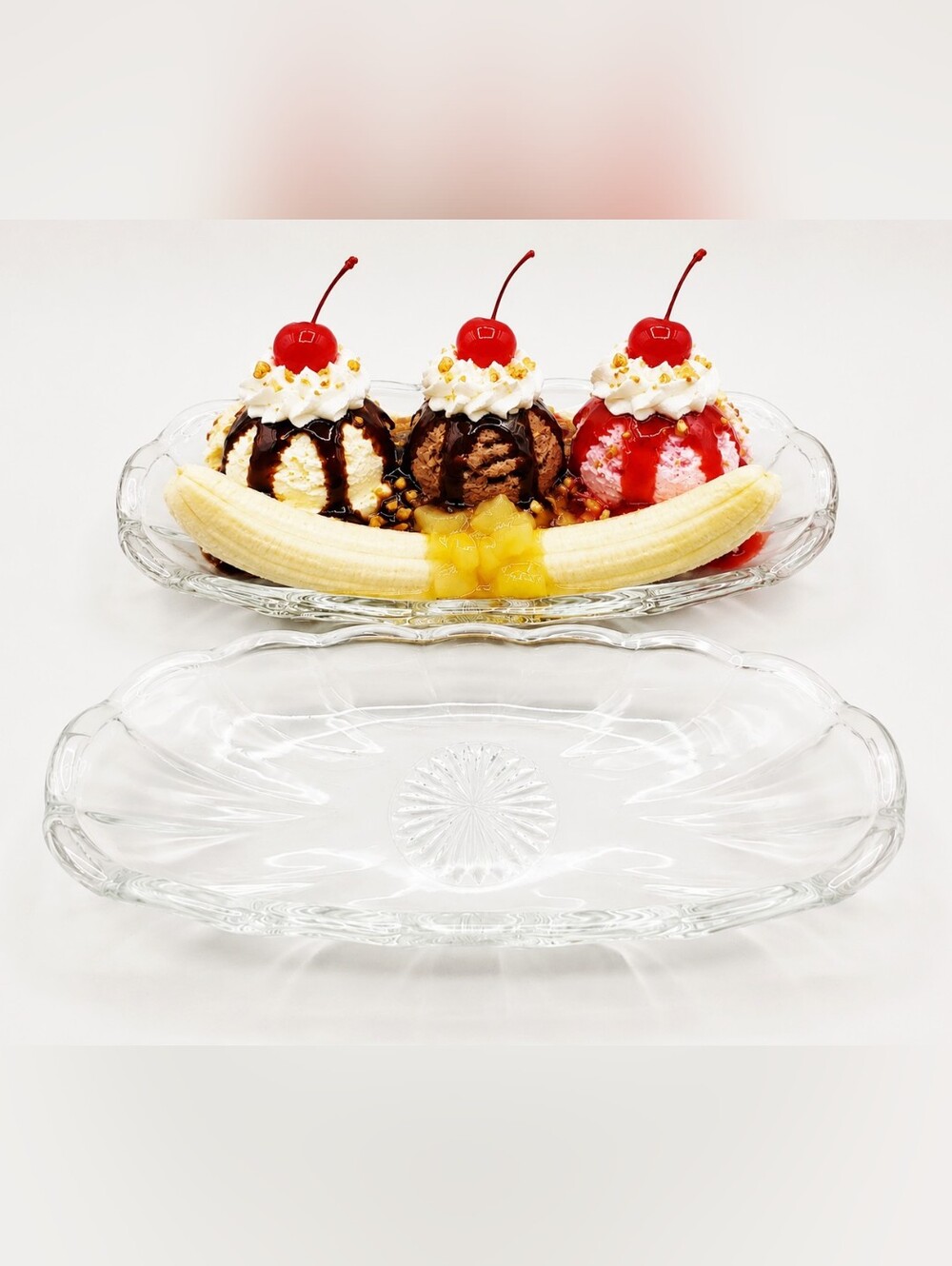 Anchor Hocking Clear Glass Banana Split Dish Scalloped Edges, Set of 2